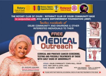 Jesu Marie Empowerment Foundation, Rotary Club hold free medical outreach May 28, 29 at Osubi in Delta