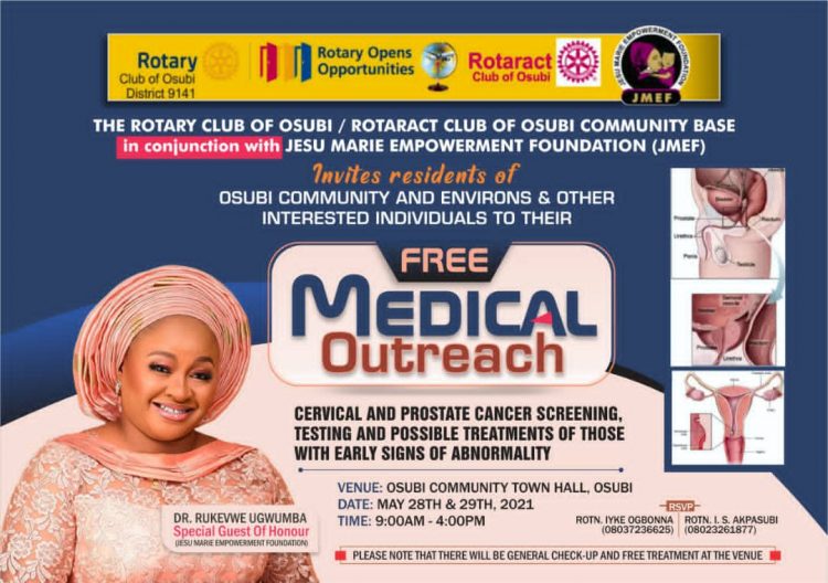 Jesu Marie Empowerment Foundation, Rotary Club hold free medical outreach May 28, 29 at Osubi in Delta