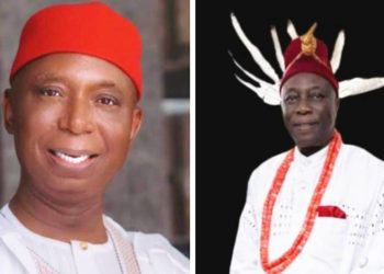 Senator Nwoko felicitates Obi (Prof) Epiphany Azinge on his coronation as 14th Asagba of Asaba