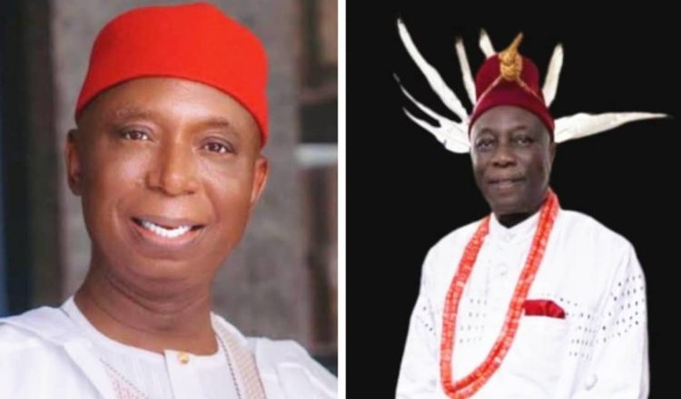 Senator Nwoko felicitates Obi (Prof) Epiphany Azinge on his coronation as 14th Asagba of Asaba
