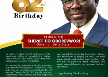 Senator Nwoko celebrates Oborevwori @ 62, says he is a peculiar leader who conquered odds to become accomplished