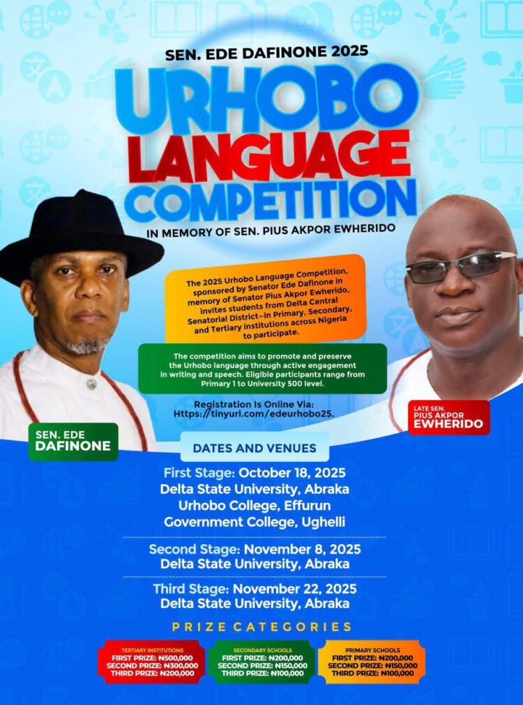 Again, Dafinone Pledges Sponsorship of Urhobo Language Competition in Memory of Pius Ewherido
