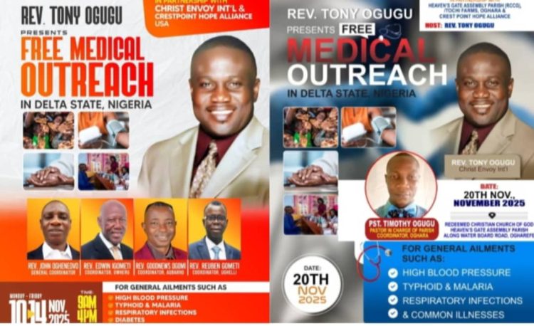 Rev. Tony Ogugu Flags Off Free Medical Outreach Across Delta Communities November 10