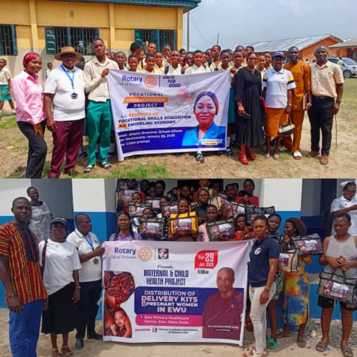 Rotary Club of Evwreni Empowers Ughelli North Students, Supports Mothers in Ughelli South
